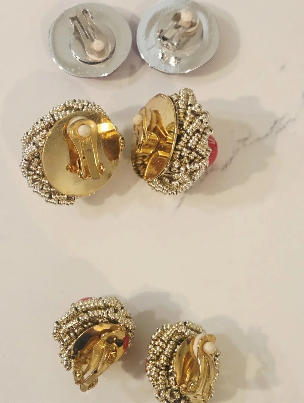 BOLD VTG DALESSIO Mixed Colors  Shapes Gold Earrings Clip On 1980 Runway Lot 6